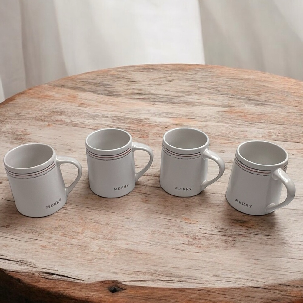 Hearth &‎ Hand by Magnolia Stoneware “Merry” Mug Set of 4 Holiday mugs NWT